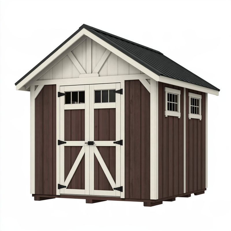 Abri de jardin 250 x 180 x 220 cm en bois marron blanc et noir style chalet avec double porte