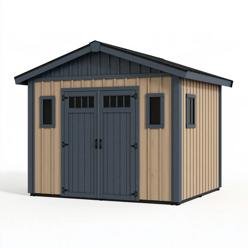 Abri de jardin 300 x 240 x 250 cm en bois beige et anthracite à double porte