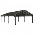 Carport 600 x 300 x 270 cm en acier vert foncé pour voiture à toit double pente