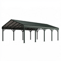 Abri voiture 600 x 500 x 280 cm en acier vert foncé avec toit incliné
