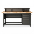 Établi 180 x 60 x 150 cm en acier noir et bois avec rangements style industriel
