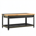 Établi d'atelier 152 x 61 x 91 cm en bois naturel et acier noir avec étagère de rangement réglable