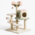 Arbre à chat 60 x 50 x 130 cm en sisal et peluche vert crème rose avec niches et plateformes