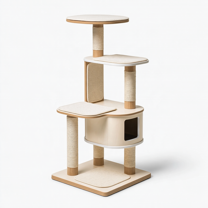 Arbre à chat 60 x 50 x 145 cm en bois beige avec poteaux en sisal et plateformes de repos