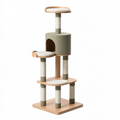 Arbre à chat 60 x 60 x 160 cm en bois beige avec poteaux en sisal et niche