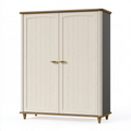 Armoire 100 x 55 x 180 cm en panneaux de bois blanc cassé et brun pour rangement style campagne