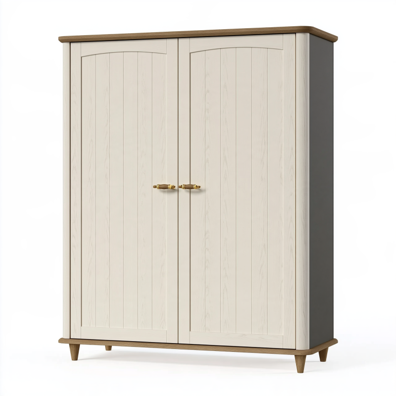 Armoire 100 x 55 x 180 cm en panneaux de bois blanc cassé et brun pour rangement style campagne