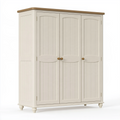 Armoire 3 portes 150 x 55 x 200 cm en bois blanc cassé et brun style classique rangement