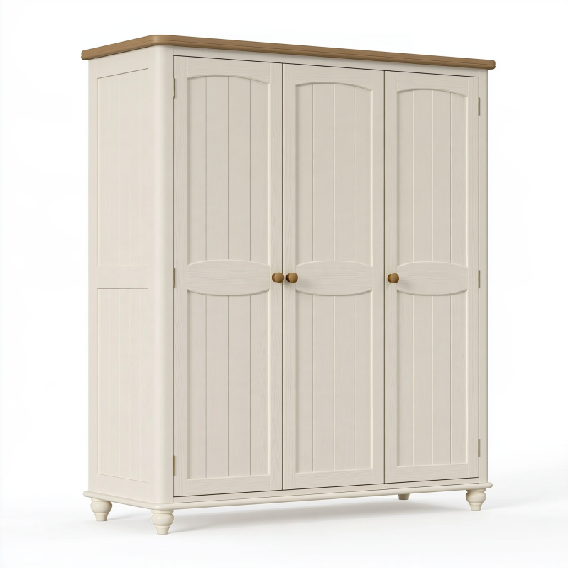 Armoire 3 portes 150 x 55 x 200 cm en bois blanc cassé et brun style classique rangement
