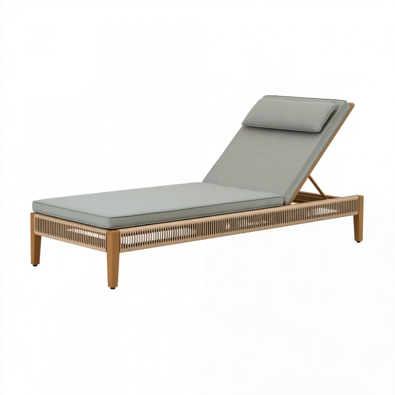 Chaise longue 200 x 70 cm en bois gris clair et marron naturel dossier réglable extérieur