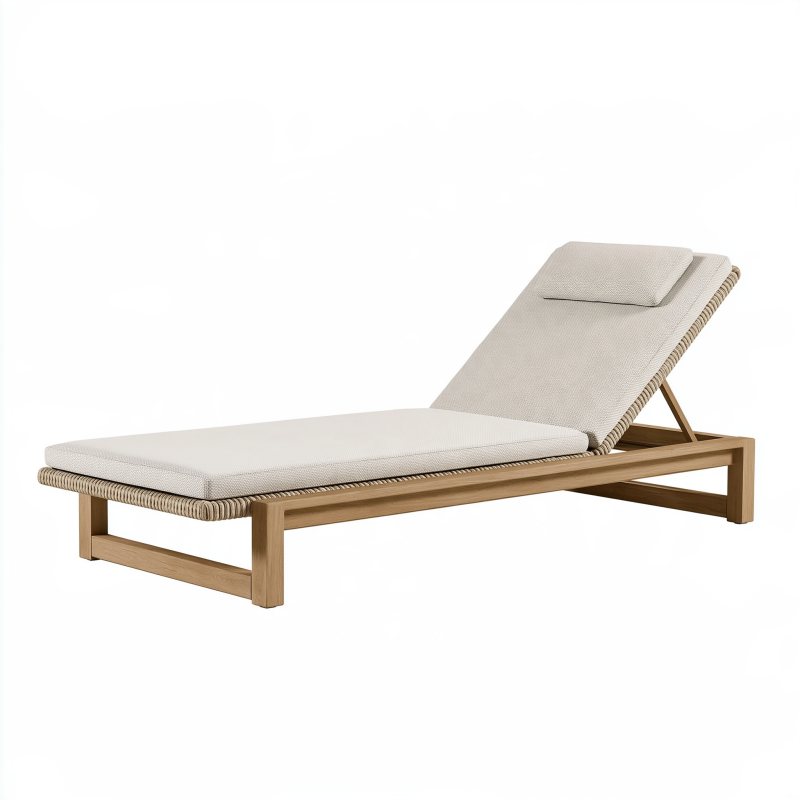 Transat extérieur 200 x 70 cm en bois beige inclinable